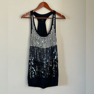 MNG Black and Silver Sequin Tank Top Medium